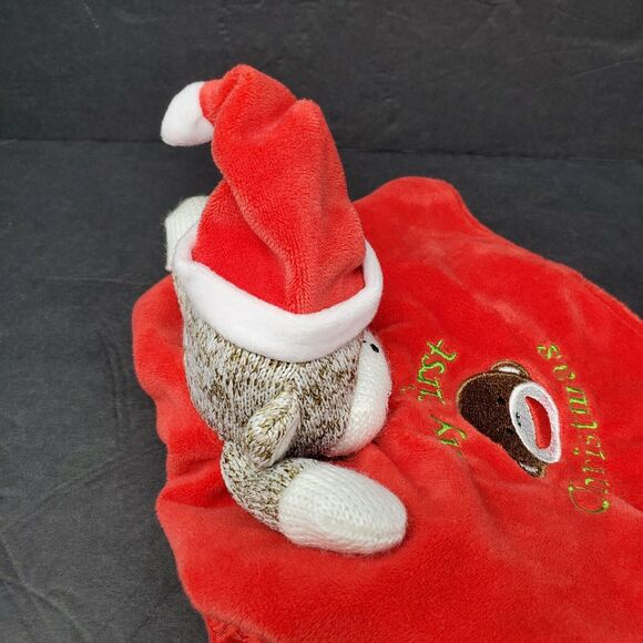 Baby Starters Lovey Sock Monkey My First Christmas Red Brown Security Blanket - Picture 4 of 7